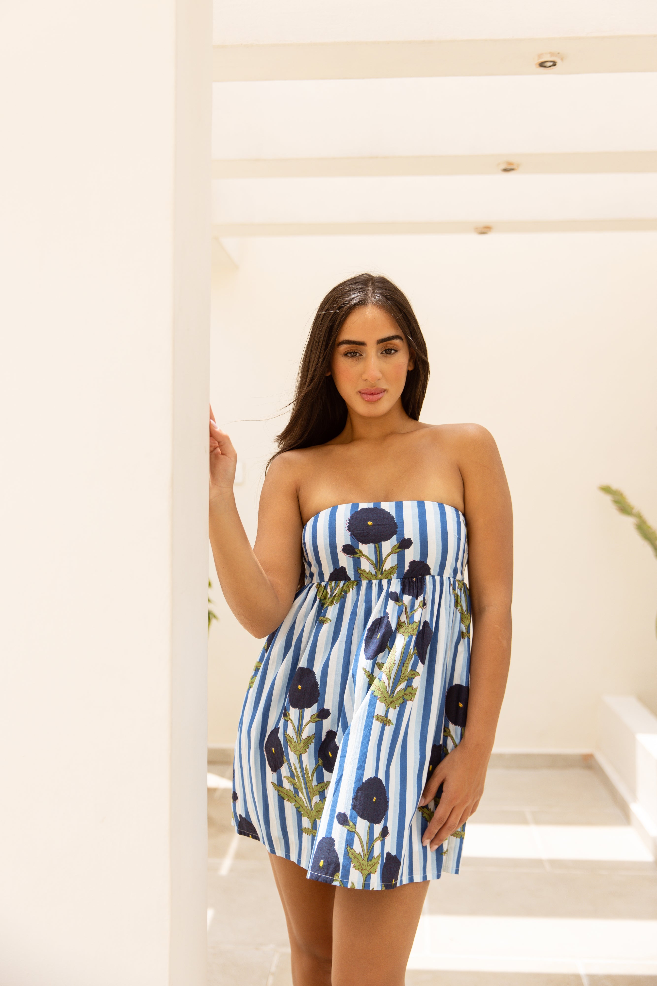 Lalika Mini Dress Indigo Stripe Bloom