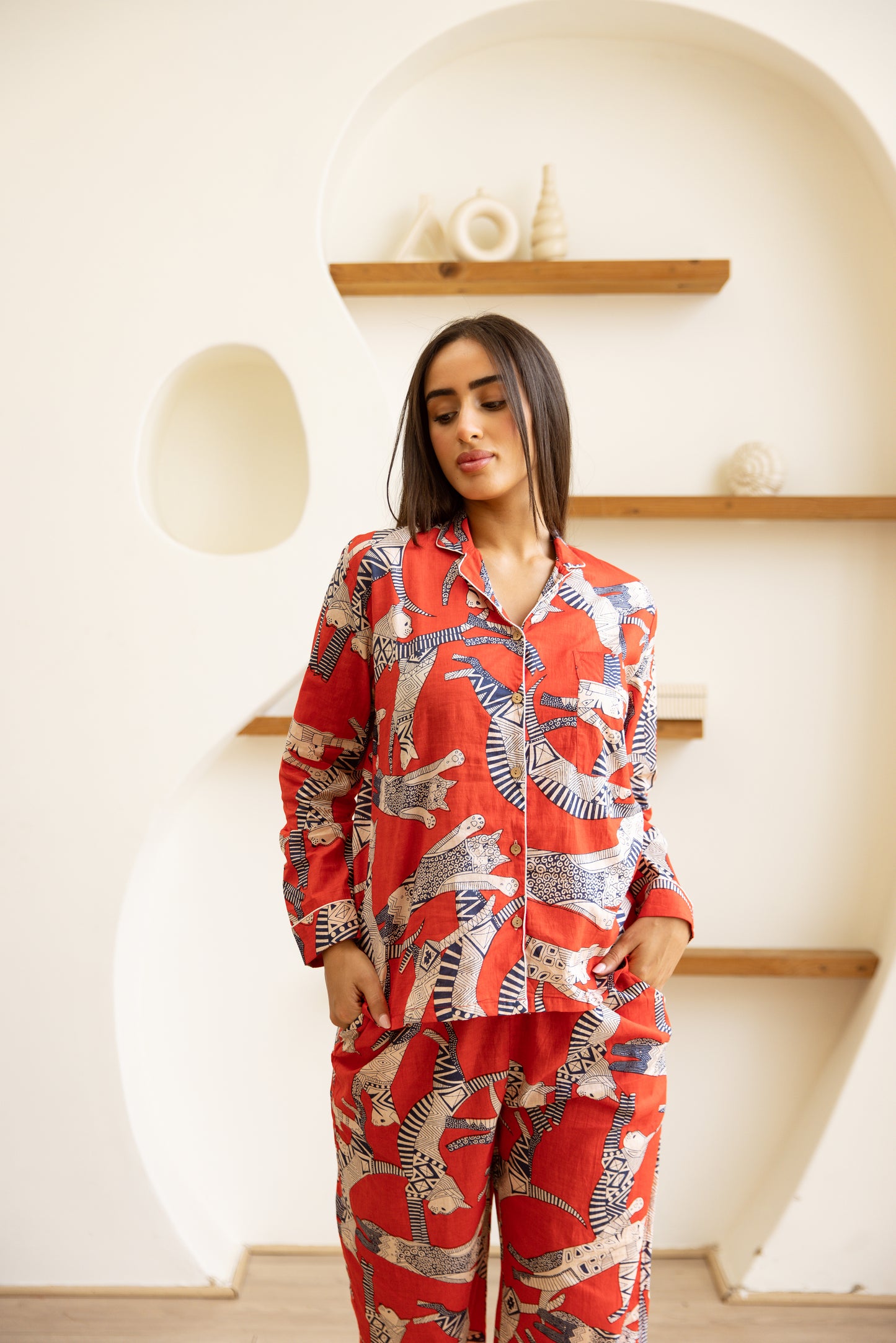 Amrita Pajamas Set Crimson Safari