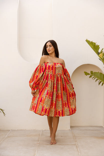 Sundari Off-Shoulder Dress Red Tigress