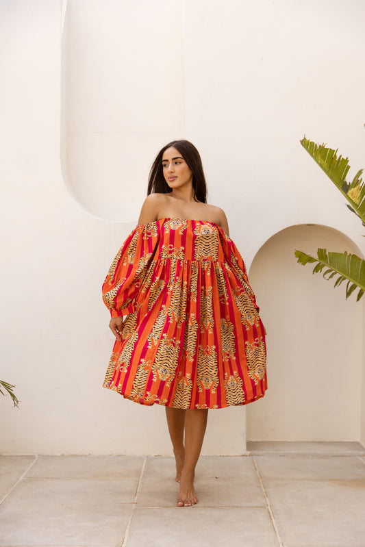 Sundari Off-Shoulder Dress Red Tigress