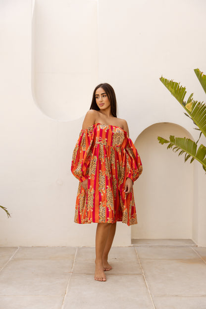 Sundari Off-Shoulder Dress Red Tigress