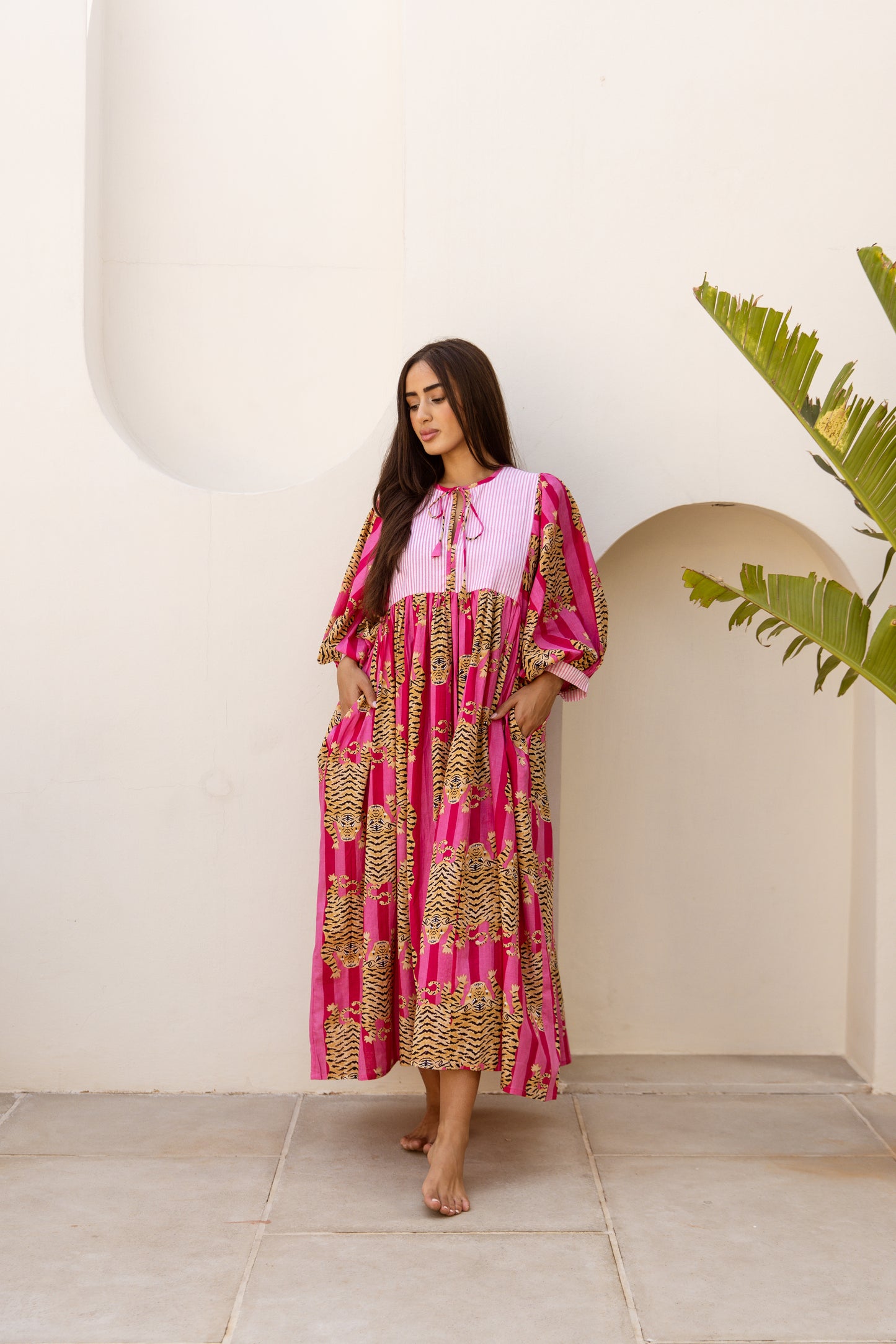Tara Midi Dress Fuchsia Royale Tigress