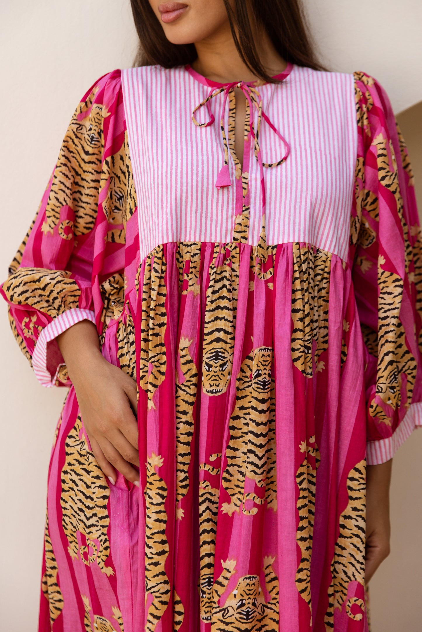 Tara Midi Dress Fuchsia Royale Tigress
