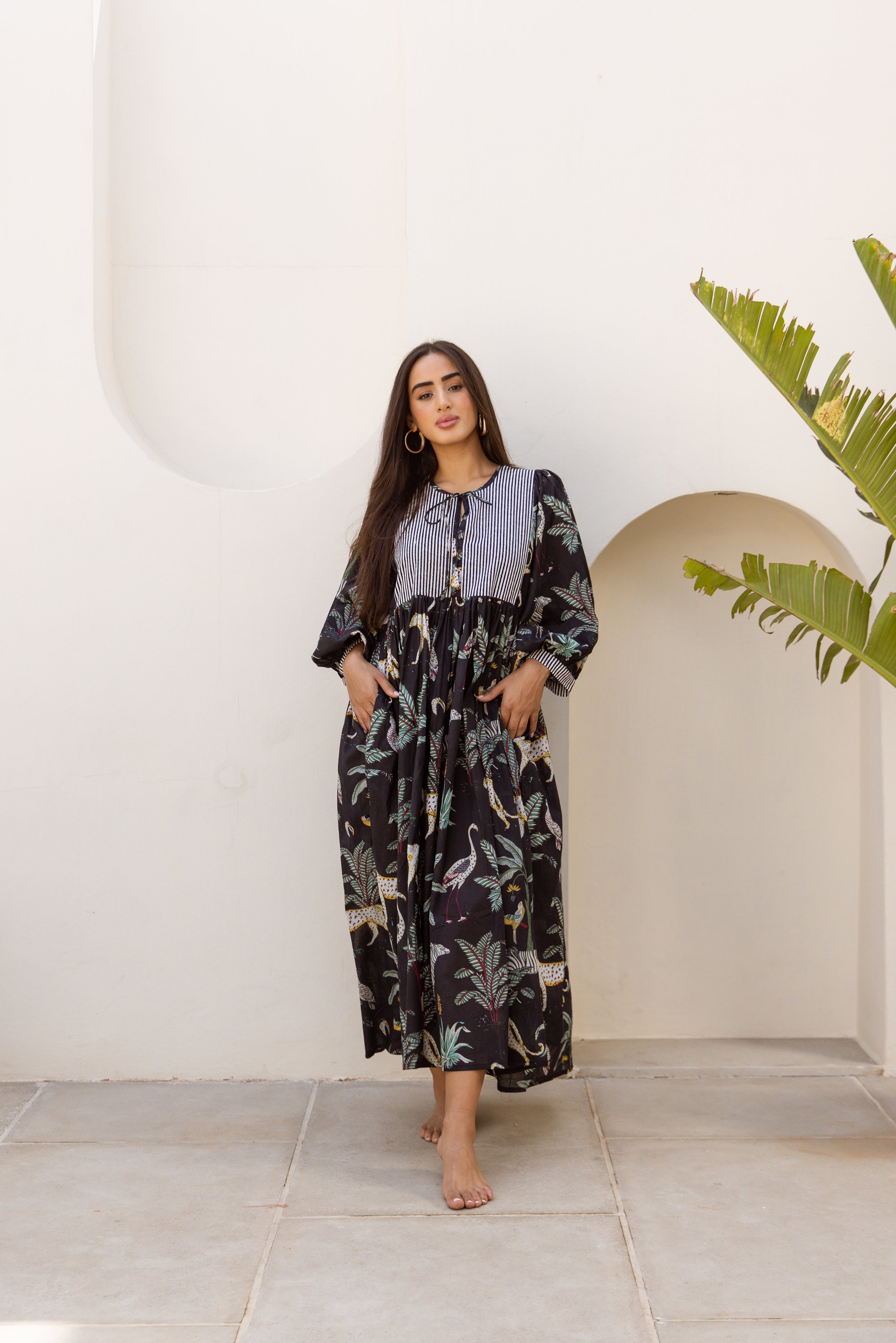 Tara Midi Dress Midnight Noir Safari