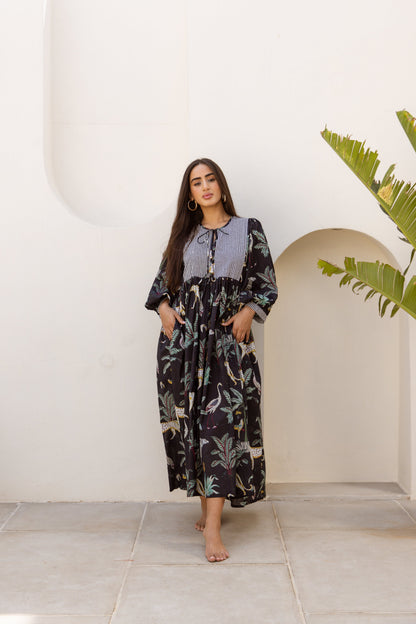 Tara Midi Dress Midnight Noir Safari
