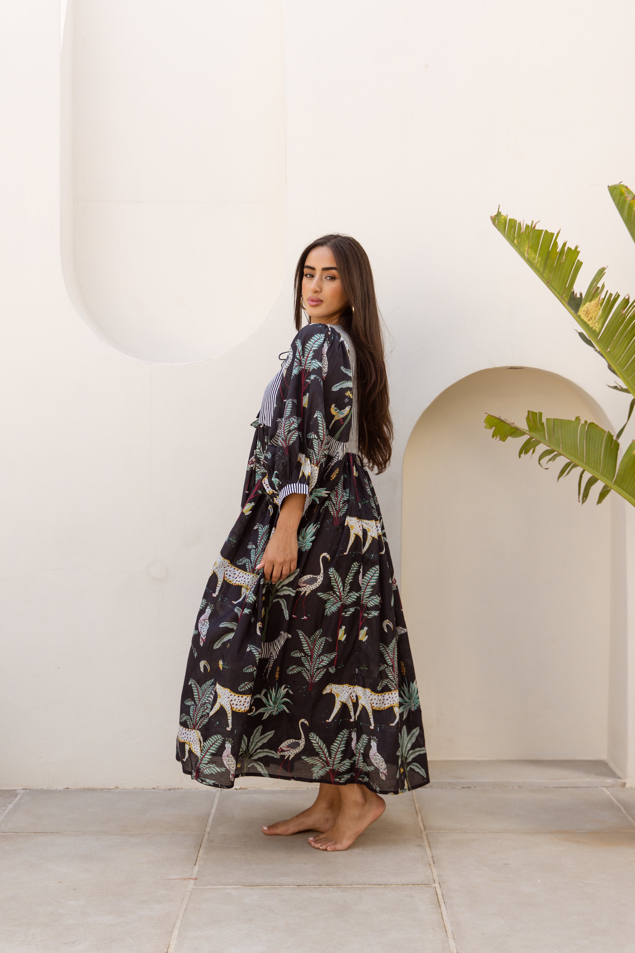 Tara Midi Dress Midnight Noir Safari