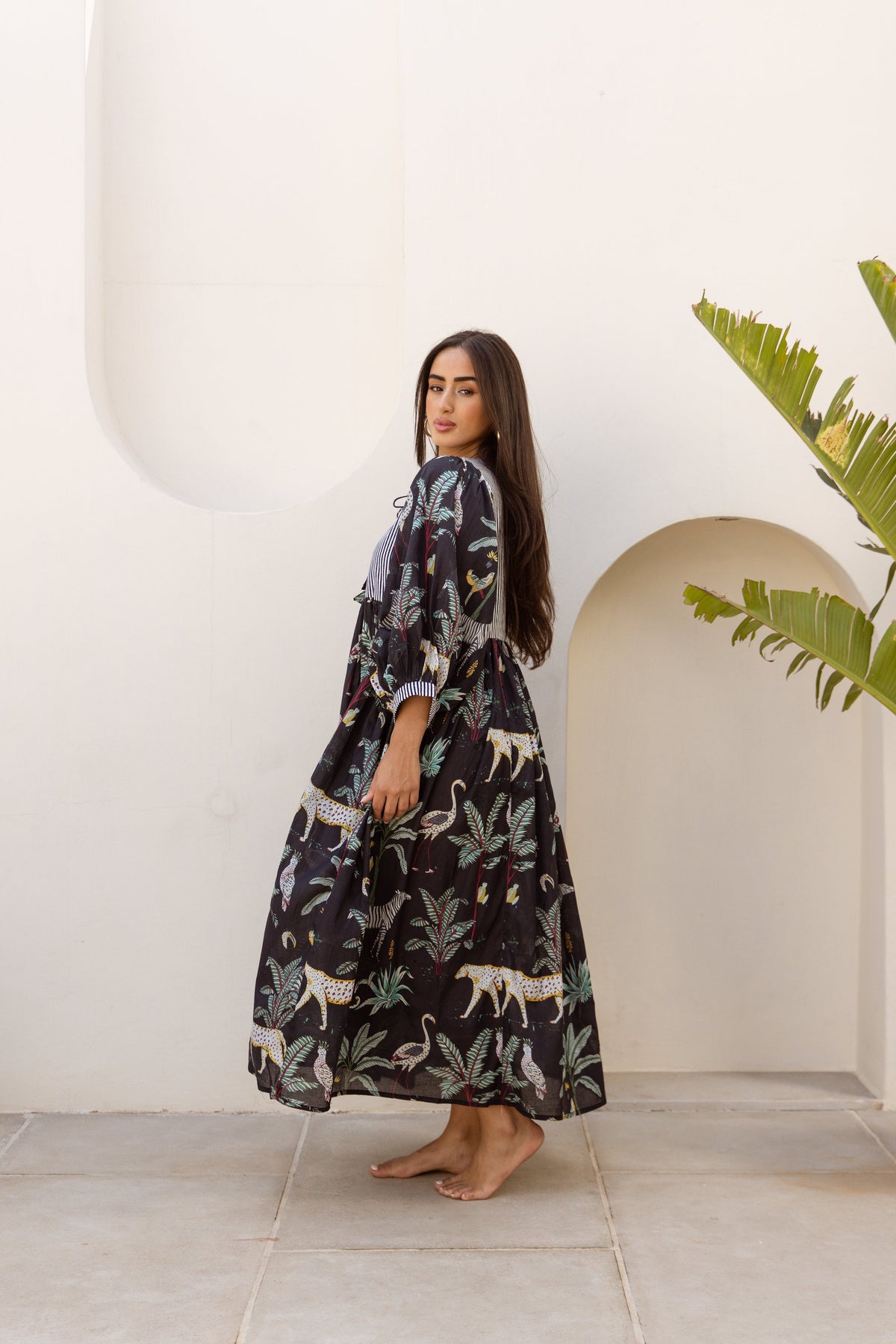 Tara Midi Dress Midnight Noir Safari