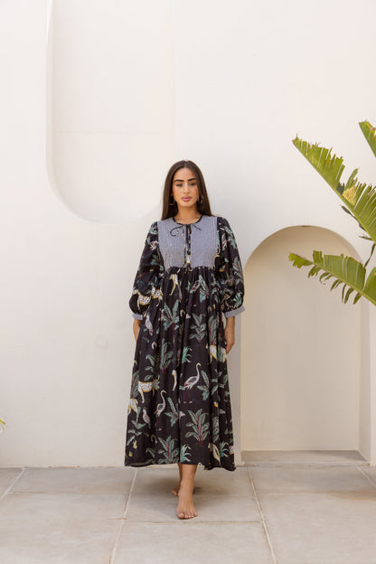 Tara Midi Dress Midnight Noir Safari