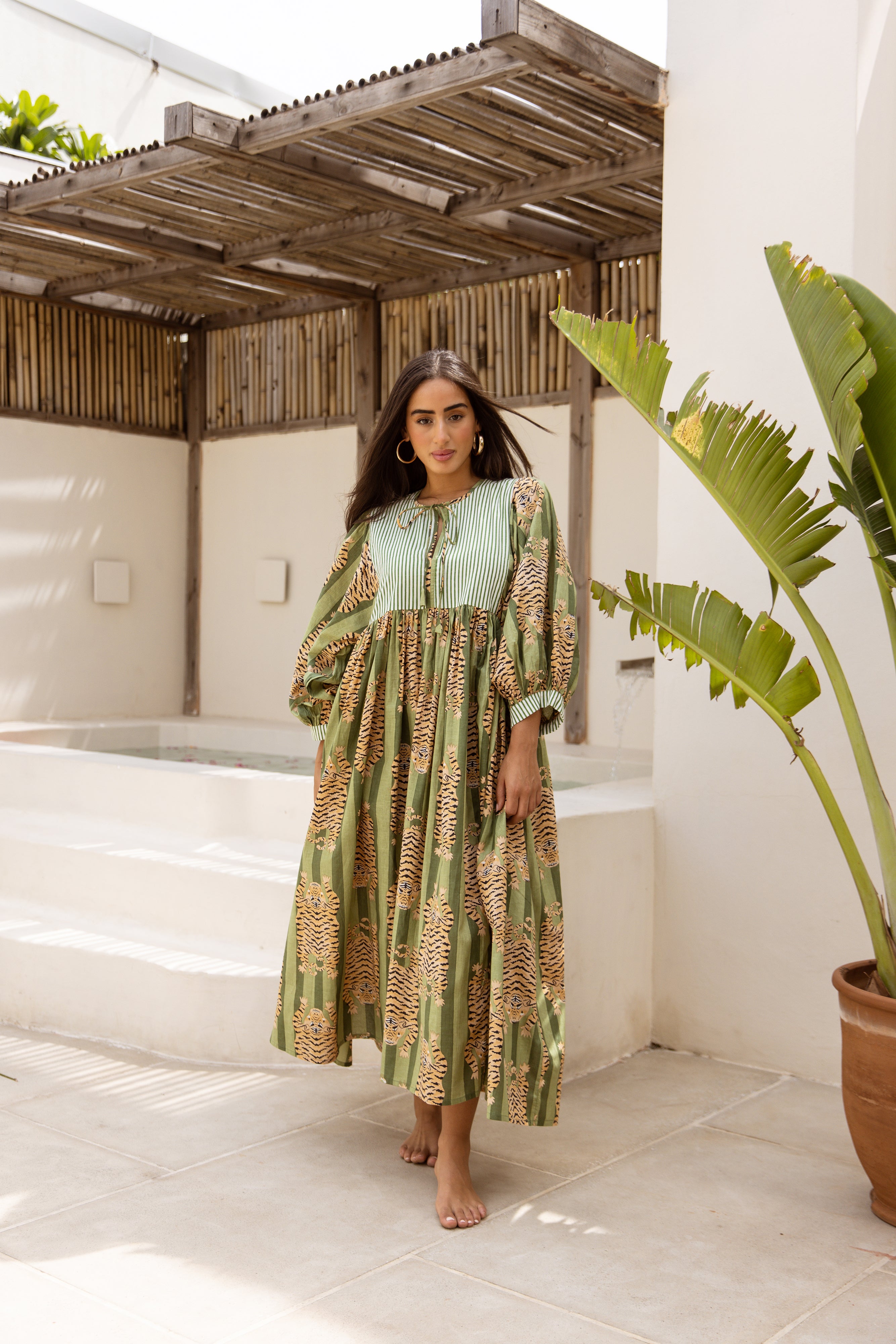 Tara Midi Dress Emerald Jungle Tigress