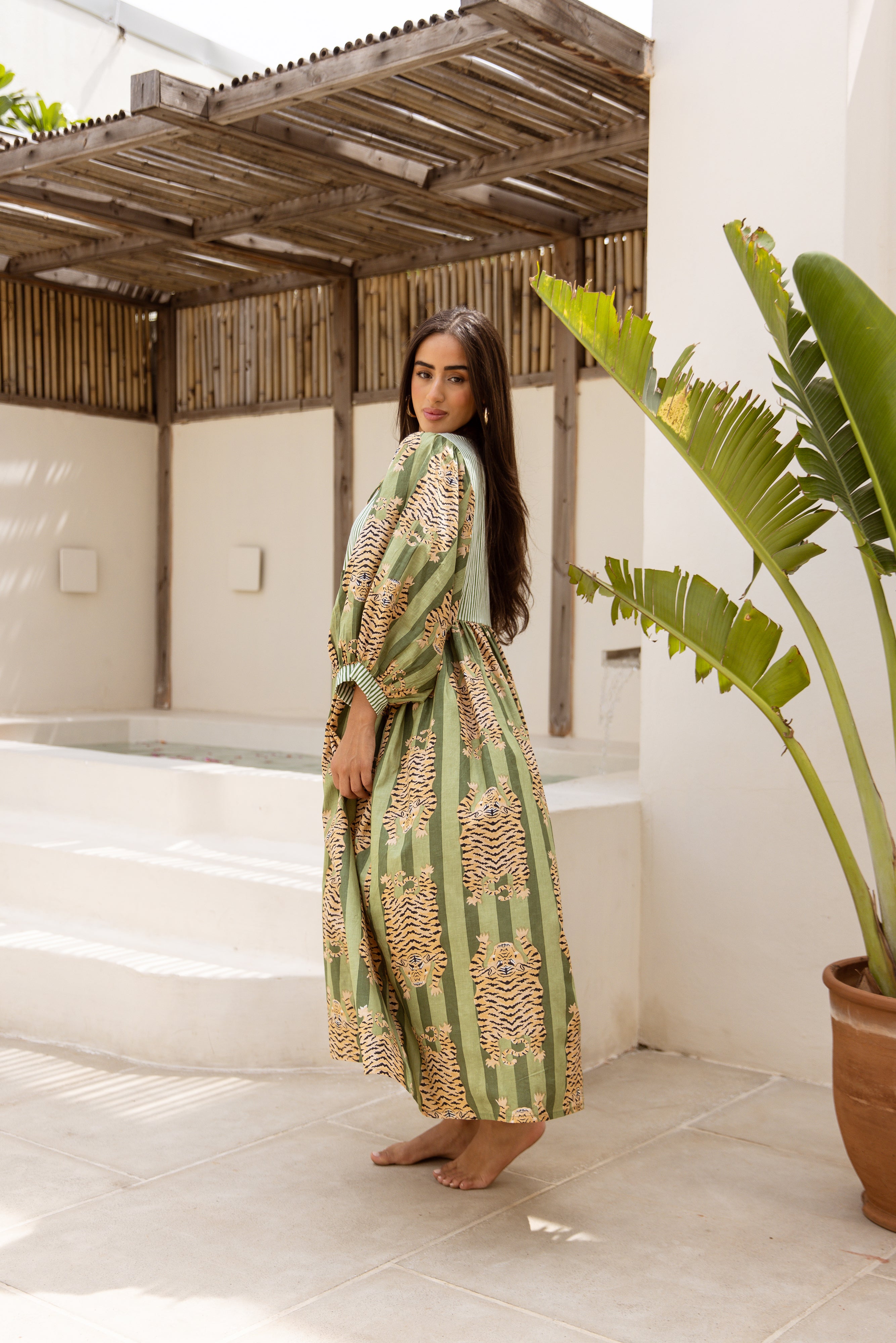 Tara Midi Dress Emerald Jungle Tigress