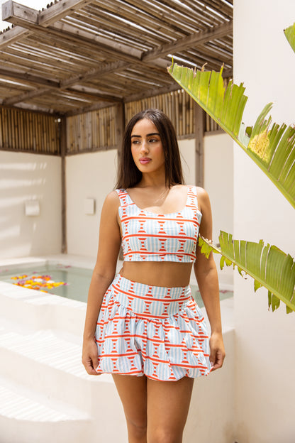 Amara Co-ord Mini Set Terracotta Geometry