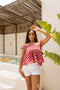 Sundari Smocked Cotton Blouse Scarlet Bloom