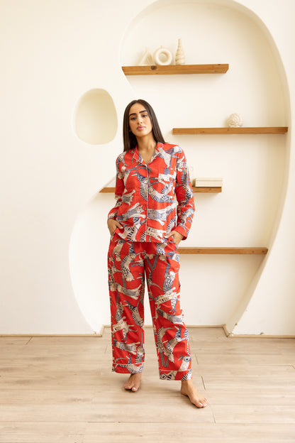 Amrita Pajamas Set Crimson Safari