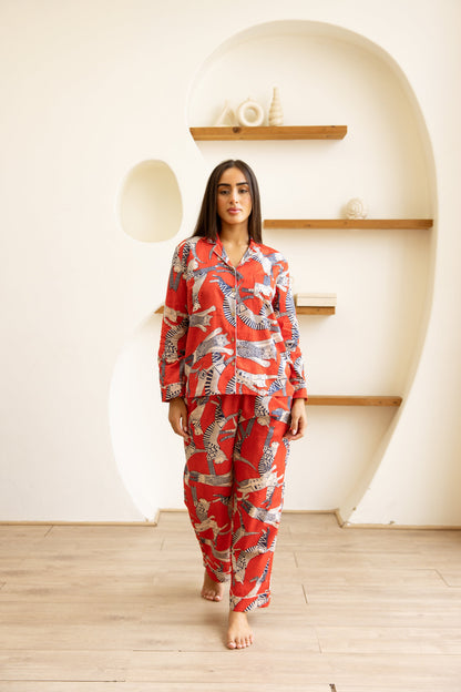 Amrita Pajamas Set Crimson Safari