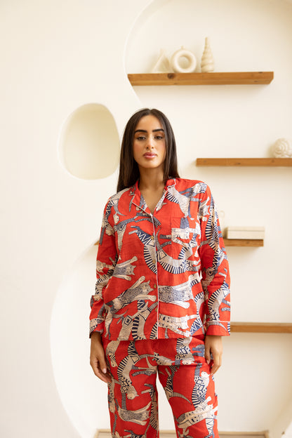 Amrita Pajamas Set Crimson Safari