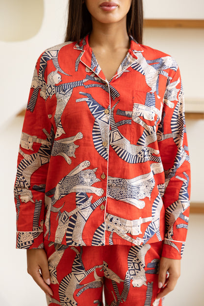Amrita Pajamas Set Crimson Safari