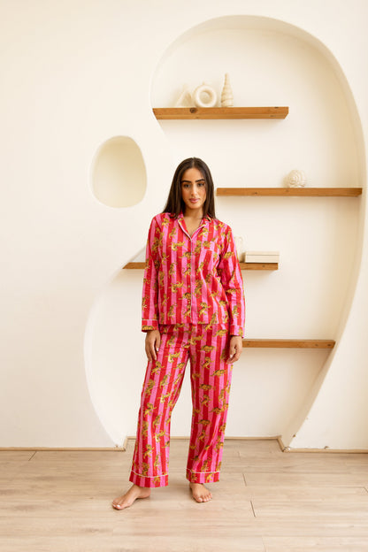 Amrita Pajamas Set Fuchsia Tiger Stripe