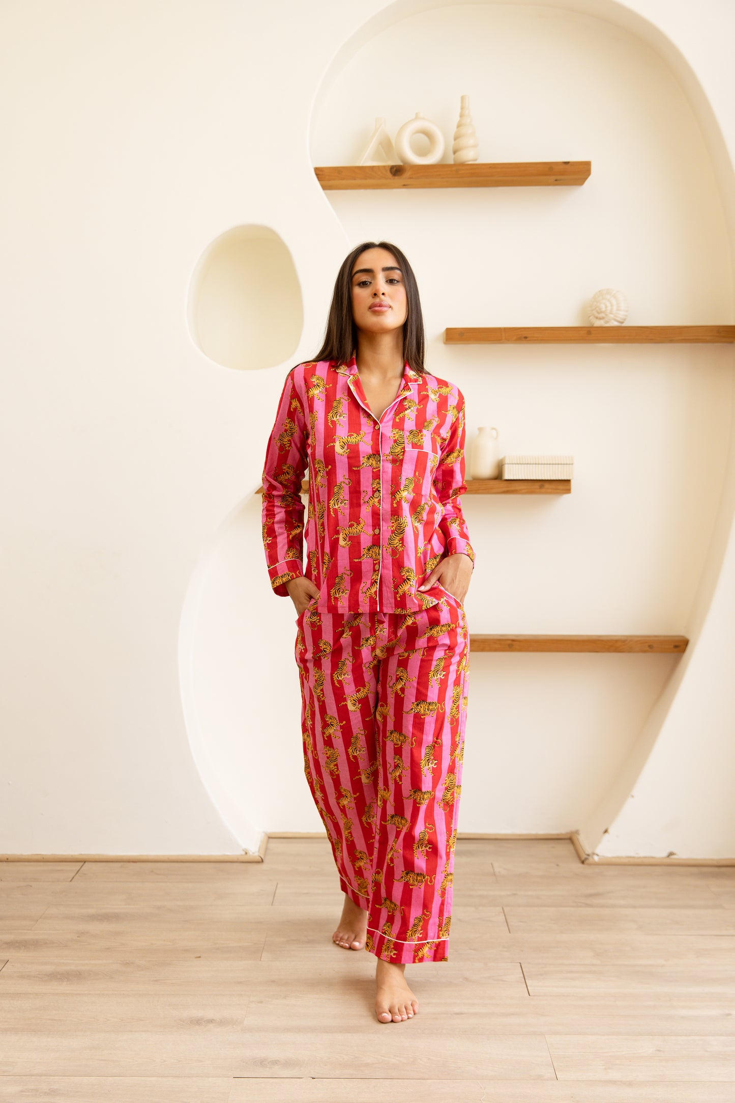 Amrita Pajamas Set Fuchsia Tiger Stripe