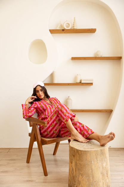 Amrita Pajamas Set Fuchsia Tiger Stripe