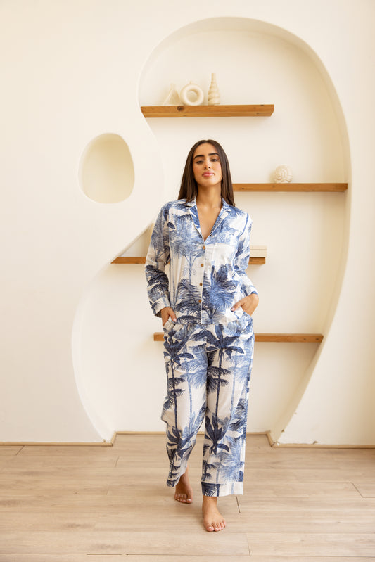 Amrita Pajamas Set Palm Azure