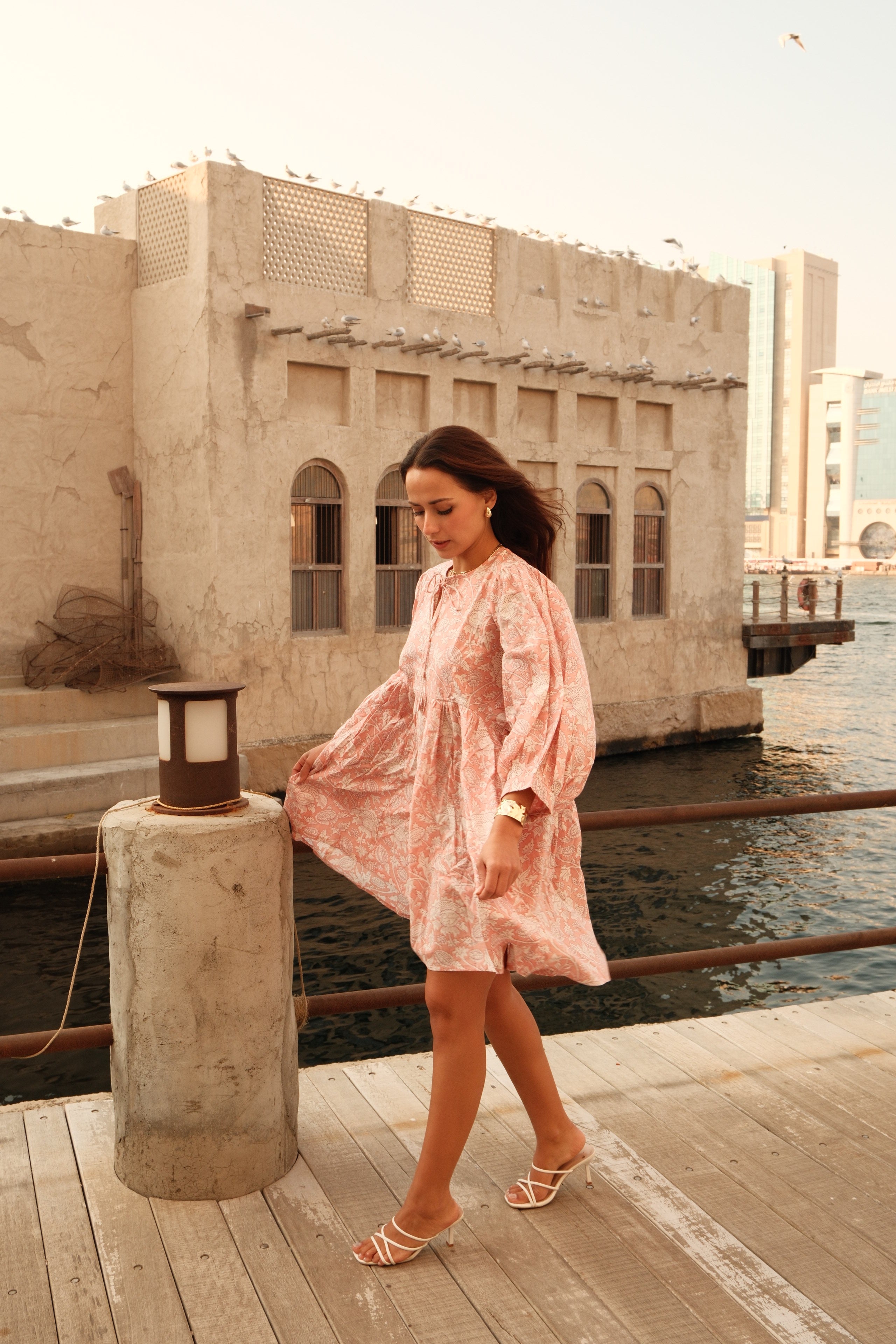 floral print long sleeve midi dress SAMPLE* - Long Sleeve Day Gown - MIDI