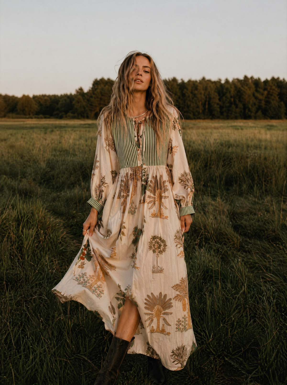 Tara Midi Dress Olive Palm VIP