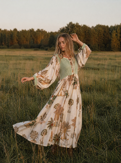Tara Midi Dress Olive Palm