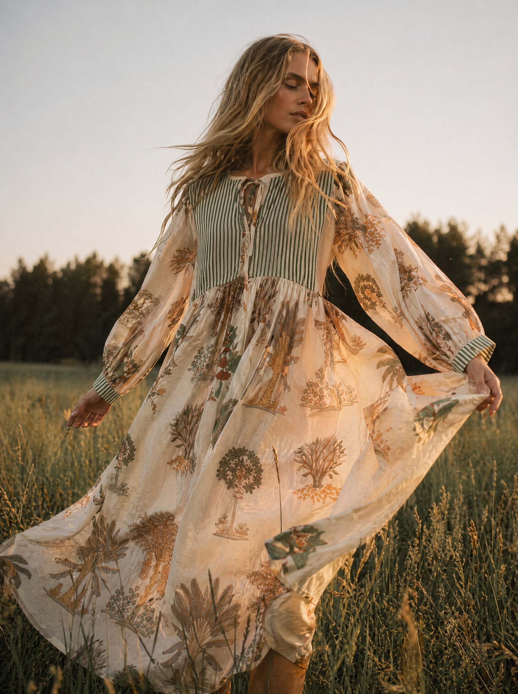 Tara Midi Dress Olive Palm